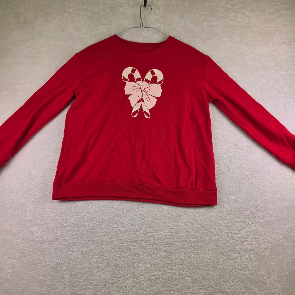 Holiday Time Red Candy Cane Bow Sweatshirt XXL 18 Festive Glitter Pullover